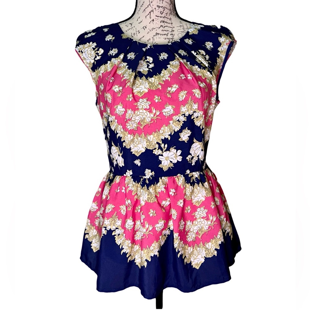 Pim + Larkin | Women’s Floral Peplum Blouse, Short Sleeve, Size S - Picture 4 of 13